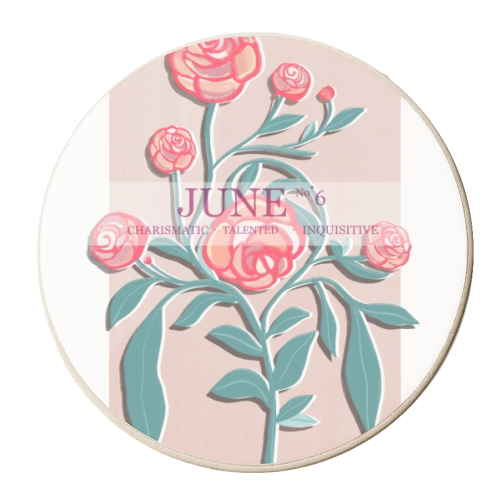 June Flowers - Roses - personalised beer coaster by Yaz Raja