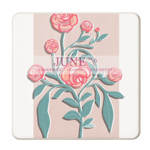 June Flowers - Roses - personalised beer coaster by Yaz Raja