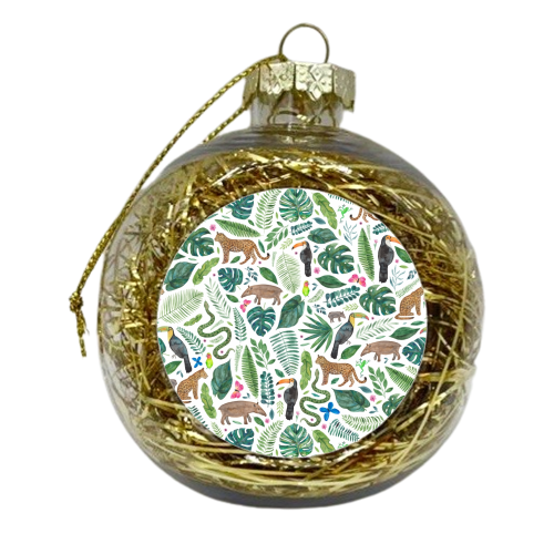 Jungle Leaves and Animals - xmas bauble by elena o'neill
