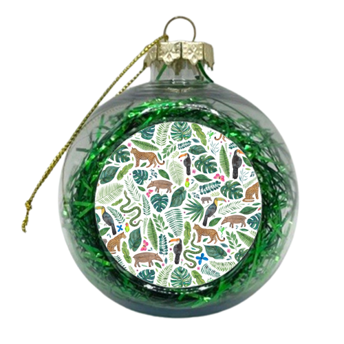 Jungle Leaves and Animals - xmas bauble by elena o'neill