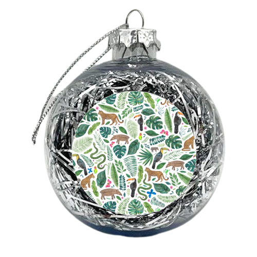 Jungle Leaves and Animals - xmas bauble by elena o'neill