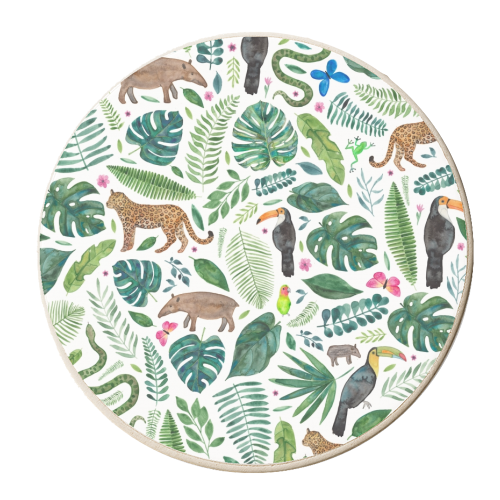 Jungle Leaves and Animals - personalised beer coaster by elena o'neill