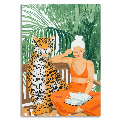 Jungle Vacay | Modern Bohemian Blonde Woman Tropical Travel | Leopard Wildlife Forest Reader - personalised A4, A5, A6 notebook by Uma Prabhakar Gokhale