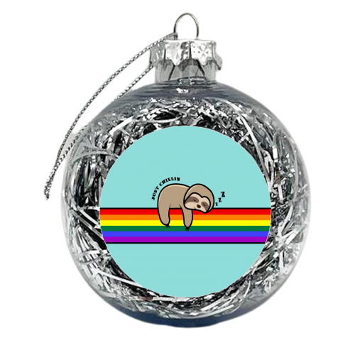 Just Chillin Sloth / Cute Sloth Snoozing On A Rainbow - xmas bauble by InspiredImages