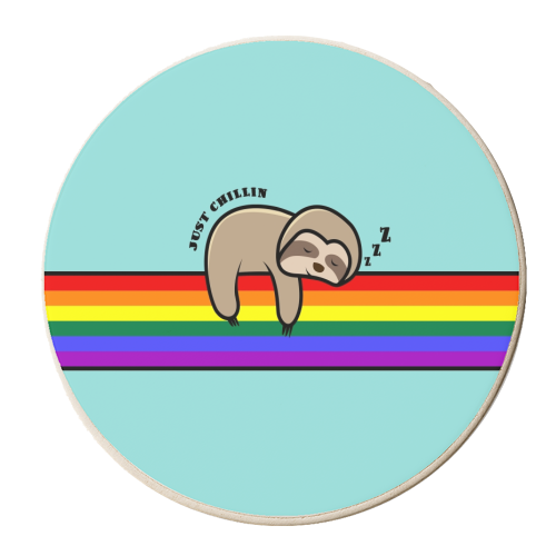 Just Chillin Sloth / Cute Sloth Snoozing On A Rainbow - personalised beer coaster by InspiredImages