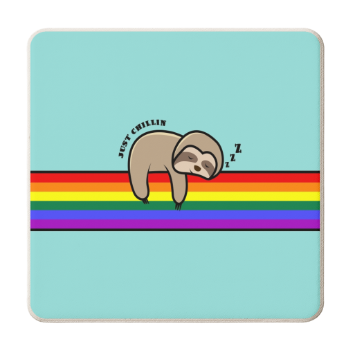 Just Chillin Sloth / Cute Sloth Snoozing On A Rainbow - personalised beer coaster by InspiredImages