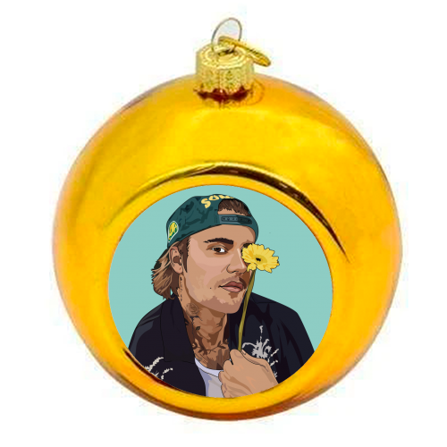 Justin Bieber Collection - colourful christmas bauble by Catherine Critchley.