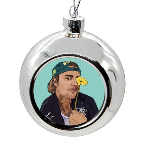 Justin Bieber Collection - colourful christmas bauble by Catherine Critchley.