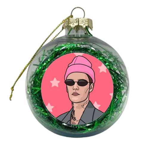 Justin bieber star print - xmas bauble by The Girl Next Draw