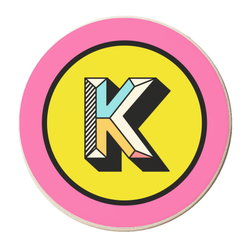 K - Bold Maximalist Colour Block Alphabet Letter Initial - personalised beer coaster by AbiGoLucky