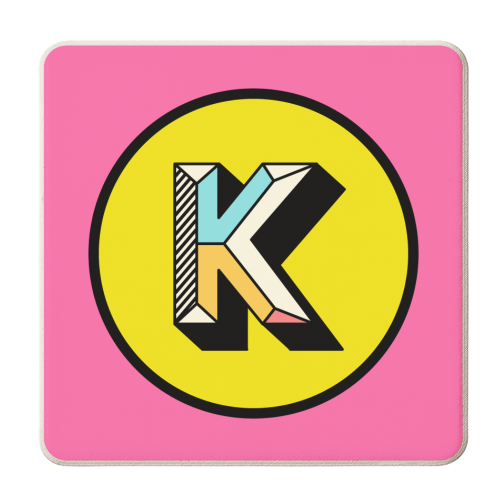 K - Bold Maximalist Colour Block Alphabet Letter Initial - personalised beer coaster by AbiGoLucky