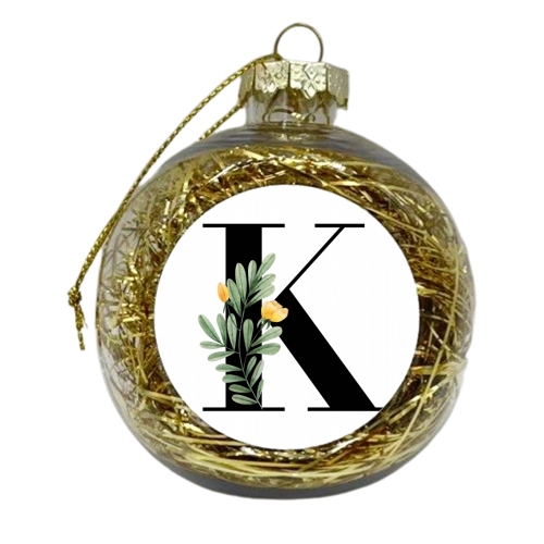 K Floral Letter Initial - xmas bauble by Toni Scott