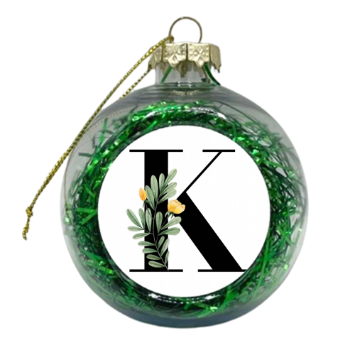 K Floral Letter Initial - xmas bauble by Toni Scott