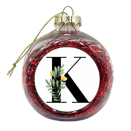 K Floral Letter Initial - xmas bauble by Toni Scott