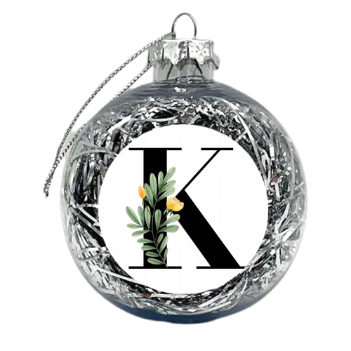 K Floral Letter Initial - xmas bauble by Toni Scott