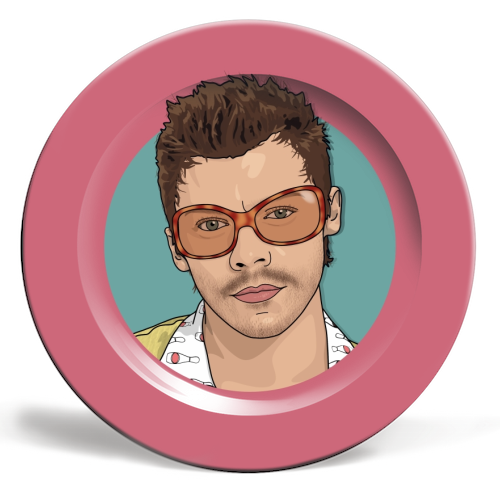 KATTDO Harry sunglasses illustration - ceramic dinner plate by The Girl Next Draw