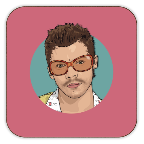 KATTDO Harry sunglasses illustration - personalised beer coaster by The Girl Next Draw