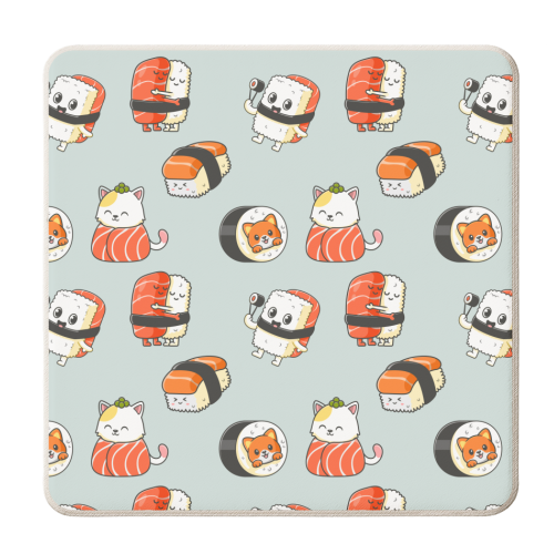 Kawaii Sushi Pattern - personalised beer coaster by Ania Wieclaw