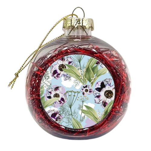 Kaya | Powder Blue Pastel Snowy | Vintage Botanical Floral Boho Garden | Spring Blossom - xmas bauble by Uma Prabhakar Gokhale