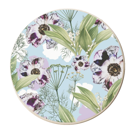 Kaya | Powder Blue Pastel Snowy | Vintage Botanical Floral Boho Garden | Spring Blossom - personalised beer coaster by Uma Prabhakar Gokhale