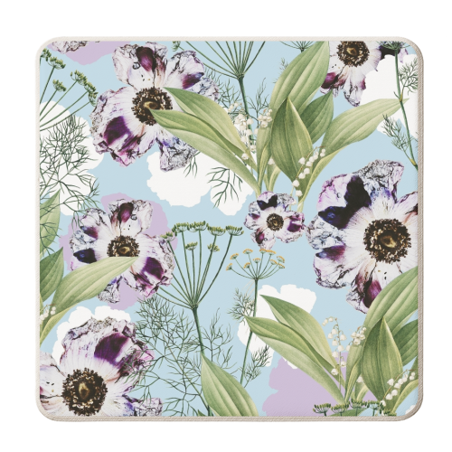 Kaya | Powder Blue Pastel Snowy | Vintage Botanical Floral Boho Garden | Spring Blossom - personalised beer coaster by Uma Prabhakar Gokhale