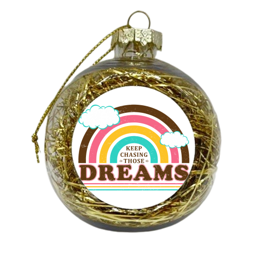 Keep Chasing Those Dreams - Cute Vintage Rainbow - Retro Design - xmas bauble by InspiredImages