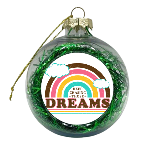 Keep Chasing Those Dreams - Cute Vintage Rainbow - Retro Design - xmas bauble by InspiredImages