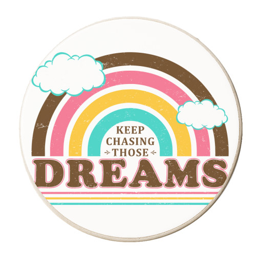 Keep Chasing Those Dreams - Cute Vintage Rainbow - Retro Design - personalised beer coaster by InspiredImages