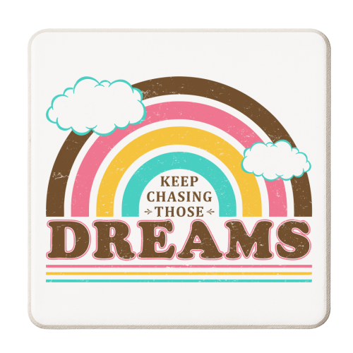 Keep Chasing Those Dreams - Cute Vintage Rainbow - Retro Design - personalised beer coaster by InspiredImages