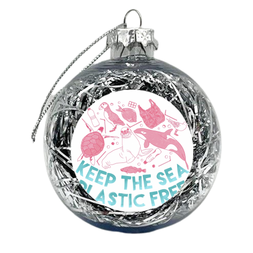 Keep The Sea Plastic Free - xmas bauble by Alice Palazon