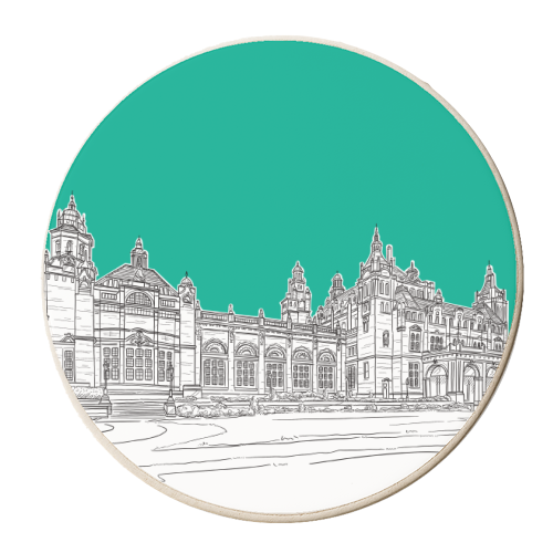 Kelvingrove Art Gallery & Museum, Glasgow (Scotland) - teal version - personalised beer coaster by Adam Regester