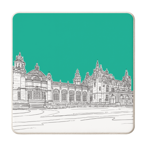 Kelvingrove Art Gallery & Museum, Glasgow (Scotland) - teal version - personalised beer coaster by Adam Regester