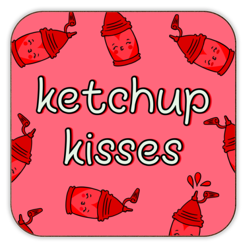 Ketchup Kisses | Tomato Sauce Lover | Cute - personalised beer coaster by Lisa Wardle