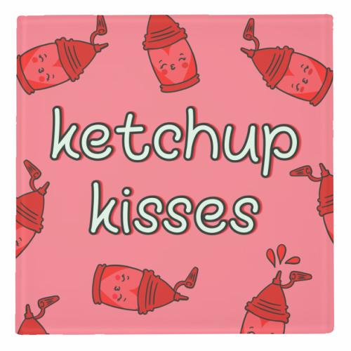 Ketchup Kisses | Tomato Sauce Lover | Cute - personalised beer coaster by Lisa Wardle