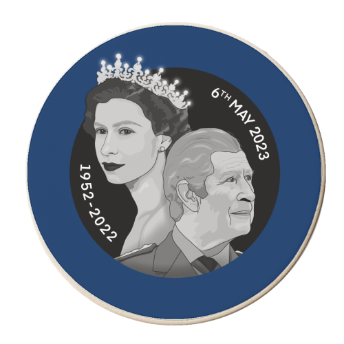 King Charles and Queen Elizabeth Illustration on blue - personalised beer coaster by The Girl Next Draw