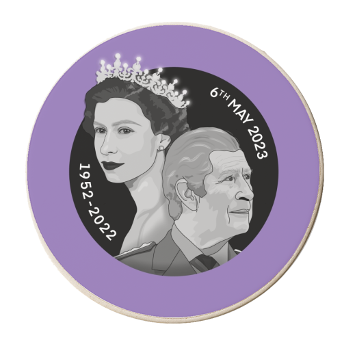 King Charles and Queen Elizabeth Illustration purple background - personalised beer coaster by The Girl Next Draw