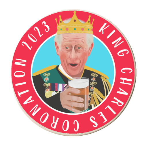 King Charles Coronation Blue and Red - personalised beer coaster by AbiGoLucky