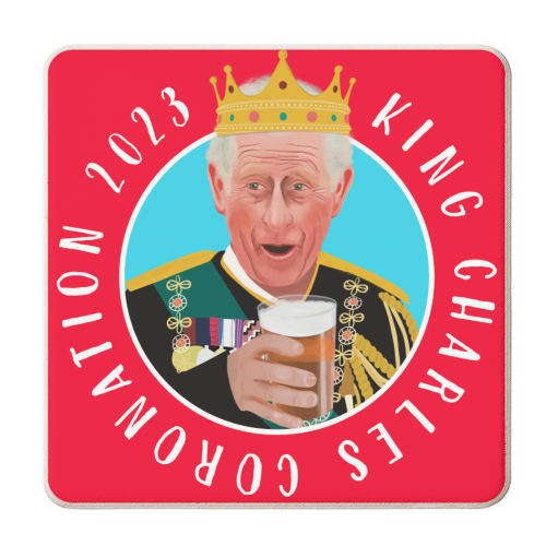King Charles Coronation Blue and Red - personalised beer coaster by AbiGoLucky