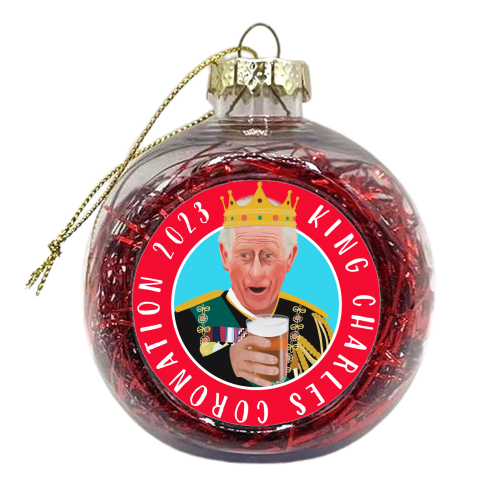 King Charles Coronation Blue and Red - xmas bauble by AbiGoLucky