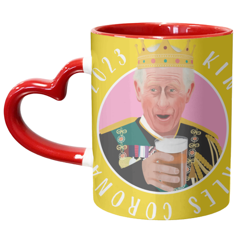 King Charles Coronation Yellow and Pink - unique mug by AbiGoLucky