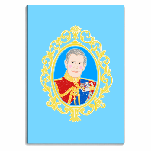 King Charles Framed Illustrative Portrait (pale blue version) - personalised A4, A5, A6 notebook by Adam Regester