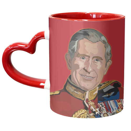 King Charles Grand Occasion Birthday Card - unique mug by Catherine Critchley.