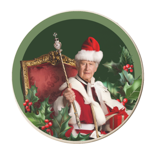 King Charles III - Christmas - personalised beer coaster by Larissa Grace