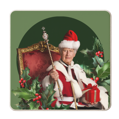 King Charles III - Christmas - personalised beer coaster by Larissa Grace