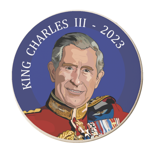 King Charles III Portrait Collection - personalised beer coaster by Catherine Critchley.