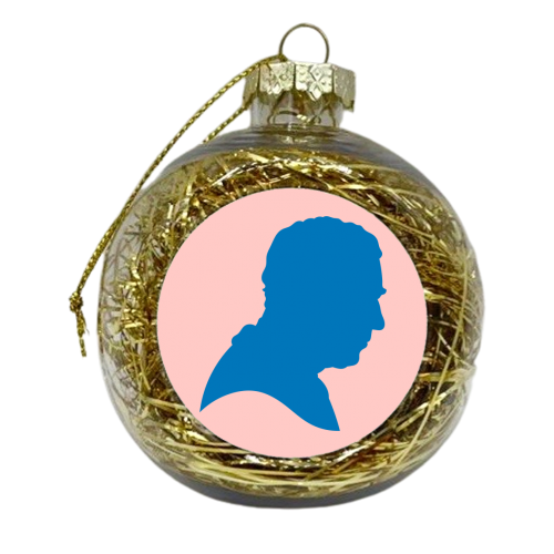 King Charles III Silhouette Portrait (blue/coral version) - xmas bauble by Adam Regester