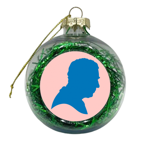 King Charles III Silhouette Portrait (blue/coral version) - xmas bauble by Adam Regester