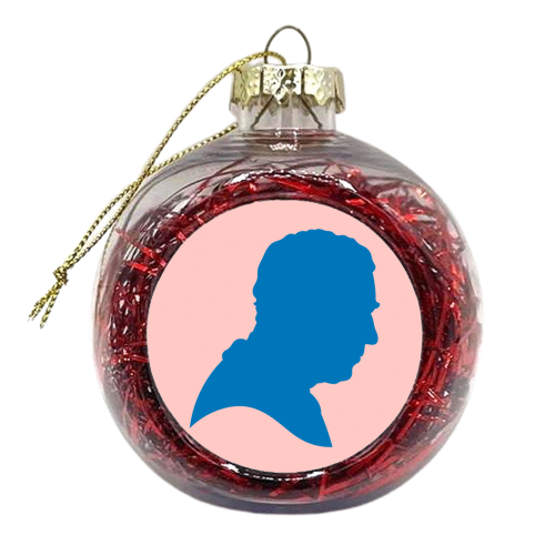 King Charles III Silhouette Portrait (blue/coral version) - xmas bauble by Adam Regester