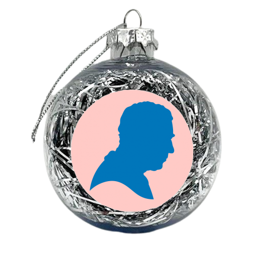 King Charles III Silhouette Portrait (blue/coral version) - xmas bauble by Adam Regester