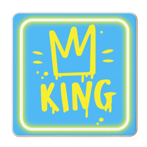 King - personalised beer coaster by Faith Mercer